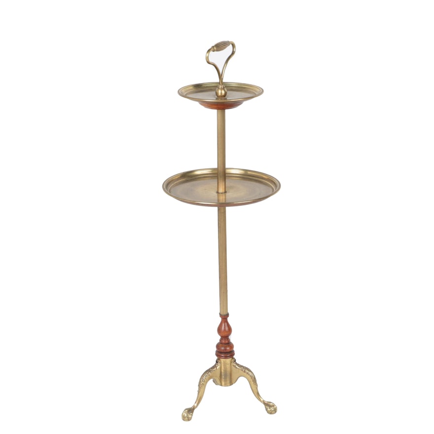 Vintage Two-Tiered Brass and Wood Stand