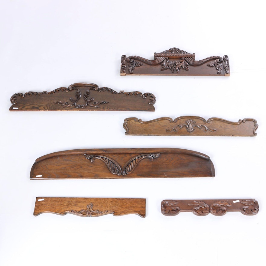 Antique Ornately Carved Oak Pediments And Accents