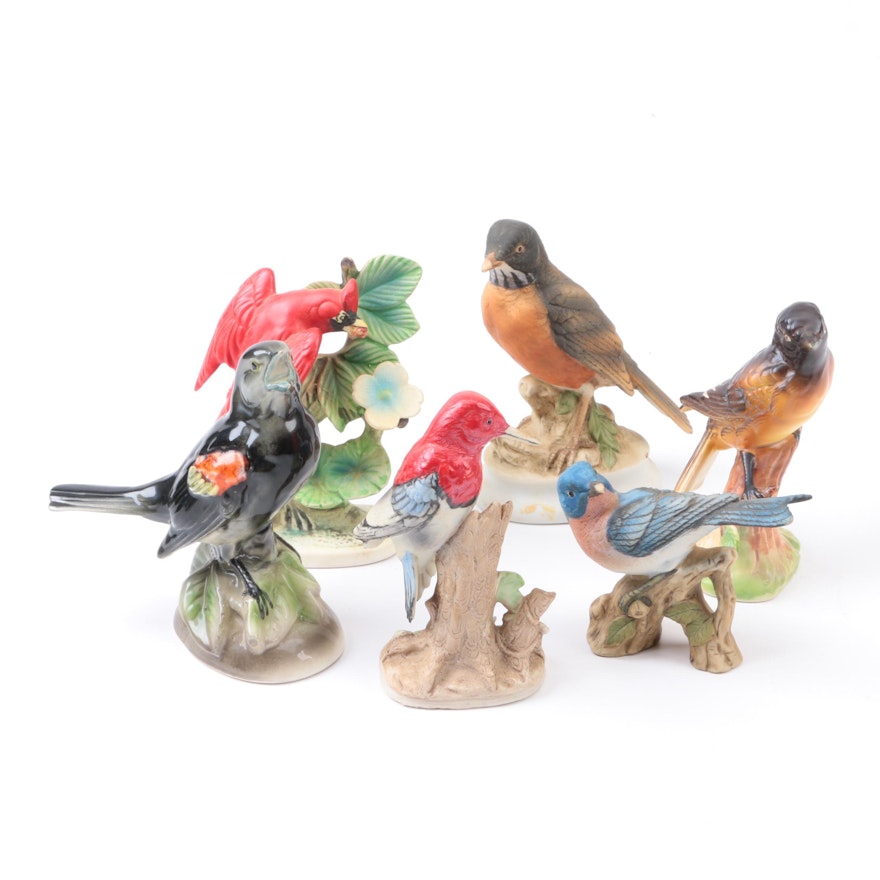 Vintage Porcelain and Ceramic Bird Figurines Including Lefton China and Norleans