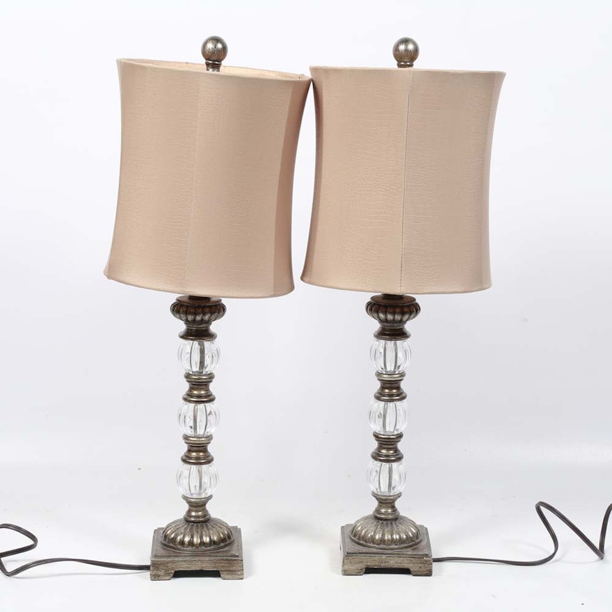 Pair of Silver Tone Resin and Glass Table Lamps