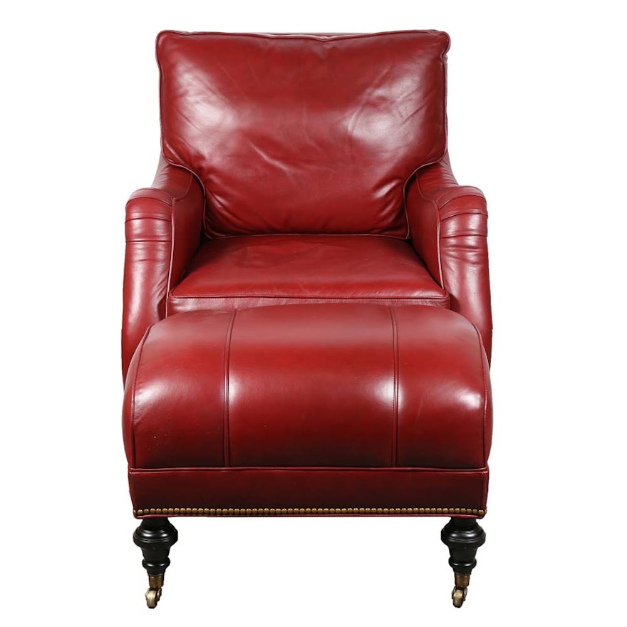 Red Leather Chair and Ottoman by McKinley Leather