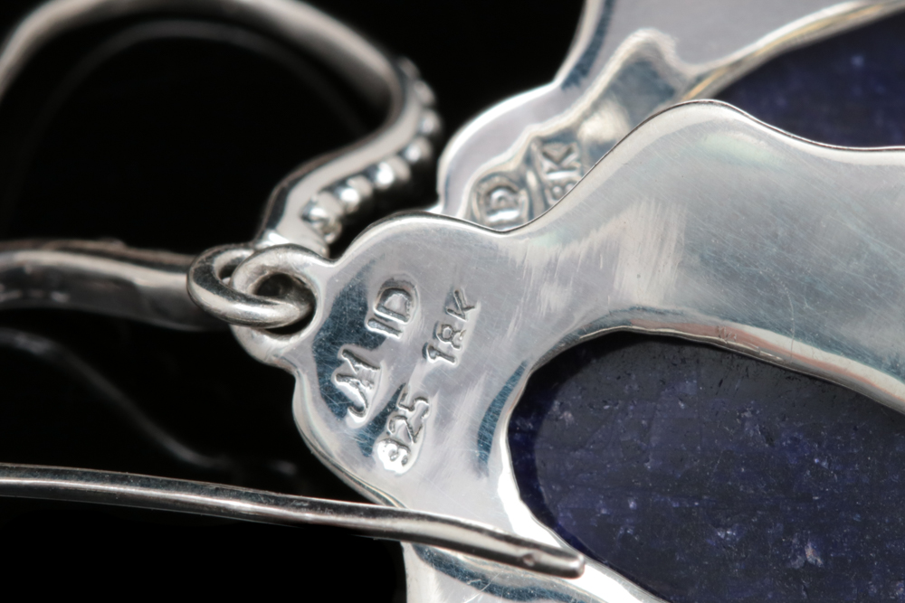 Robert Manse Sterling Silver, 18K Yellow Gold and Dyed Blue Corundum Earrings