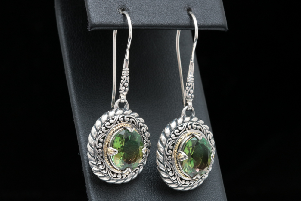 Robert Manse Sterling Silver, 18K Yellow Gold and Green Quartz Doublet Earrings