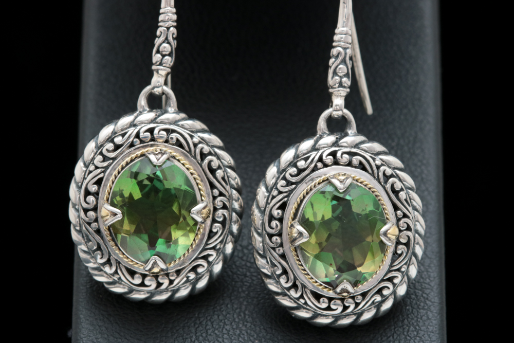 Robert Manse Sterling Silver, 18K Yellow Gold and Green Quartz Doublet Earrings