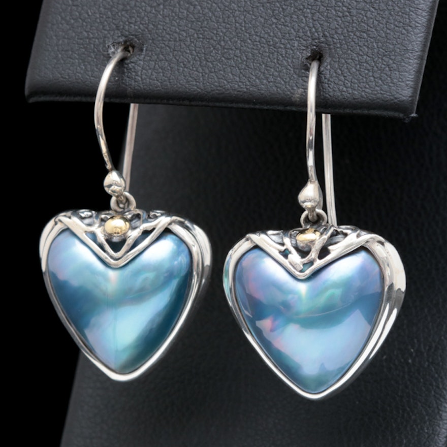 Robert Manse Sterling Silver, 18K Yellow Gold and Blue Mother of Pearl Earrings