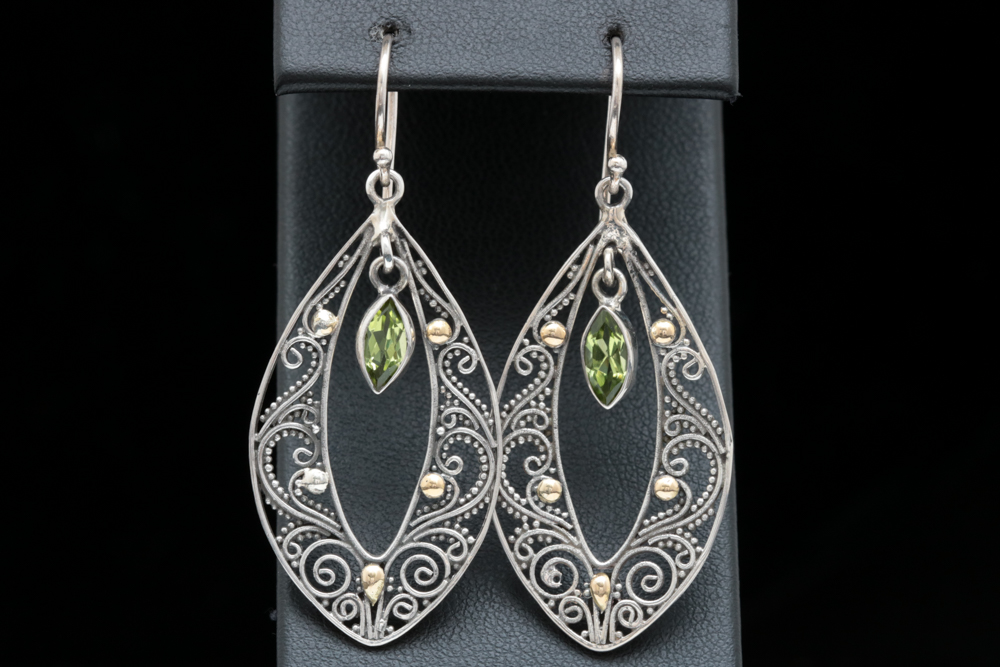 Robert Manse Sterling Silver, 18K Yellow Gold and Peridot Charm Dangle Earrings