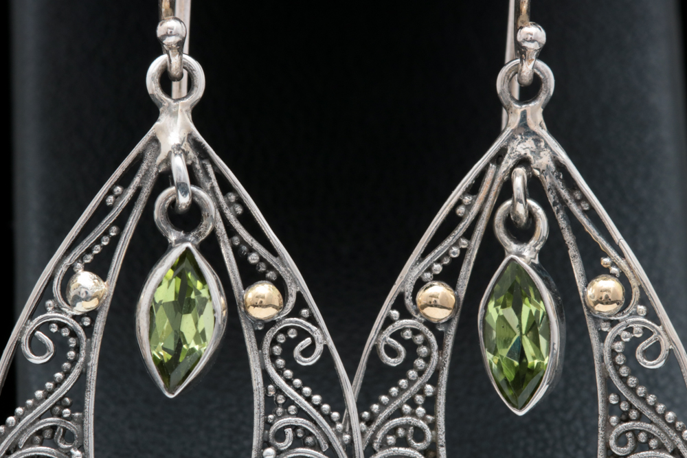 Robert Manse Sterling Silver, 18K Yellow Gold and Peridot Charm Dangle Earrings