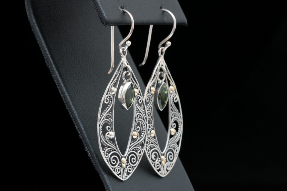 Robert Manse Sterling Silver, 18K Yellow Gold and Peridot Charm Dangle Earrings