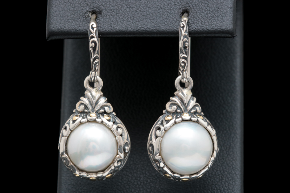 Robert Manse Sterling Silver, 18K Yellow Gold and Mabé Pearl Earrings