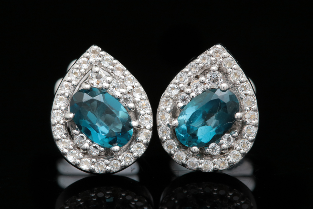 Robert Manse Sterling Silver, Blue and White Topaz Earrings