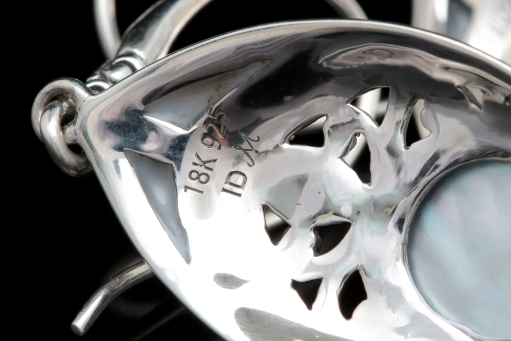 Robert Manse Sterling Silver, 18K Yellow Gold and Blue Mabé Pearl Earrings