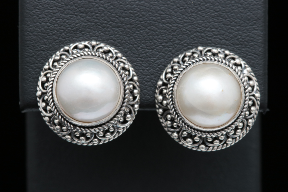 Sterling Silver and Mabé Pearl Earrings