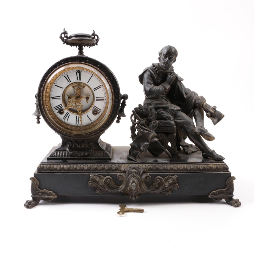 Antique Ansonia Clock Co. Shakespeare Figural Mantel Clock