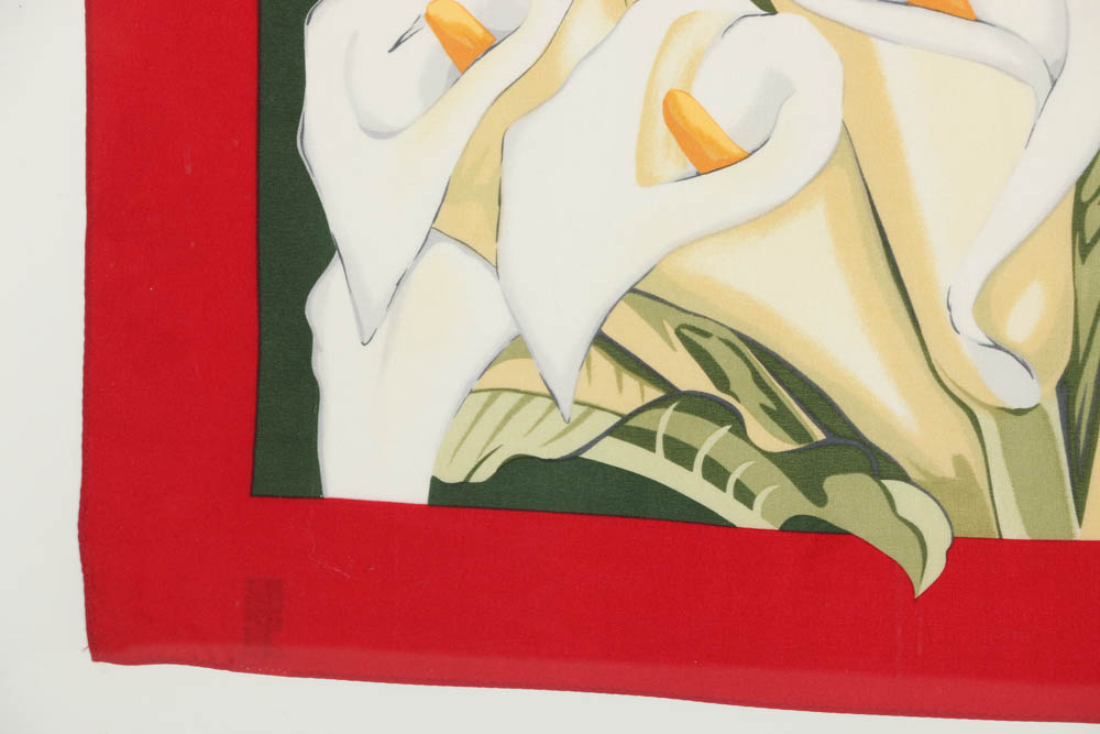 Printed Silk Scarf Featuring Calla Lilies in the Style of Diego Rivera