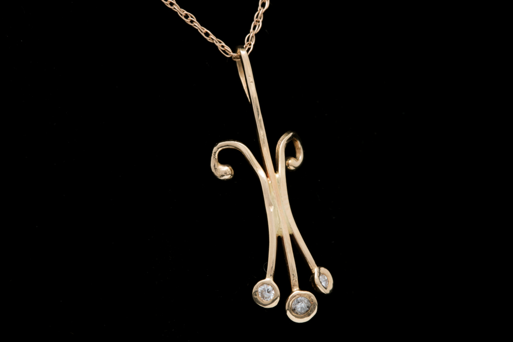 14K Yellow Gold and Diamond Pendant with Chain