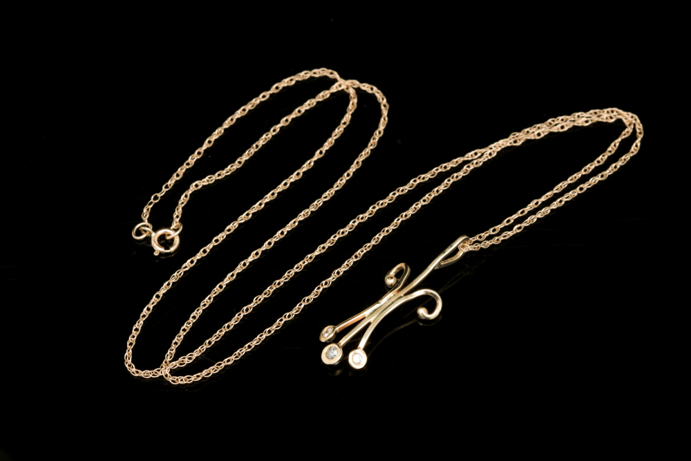 14K Yellow Gold and Diamond Pendant with Chain