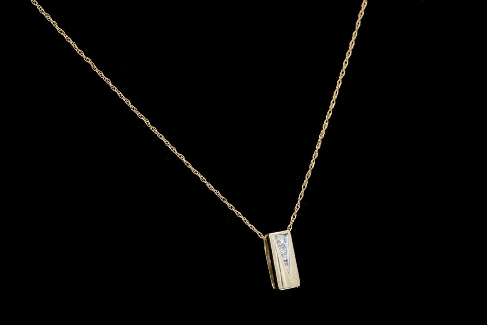 14K Yellow Gold and Diamond Pendant with Chain