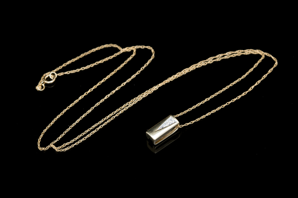 14K Yellow Gold and Diamond Pendant with Chain