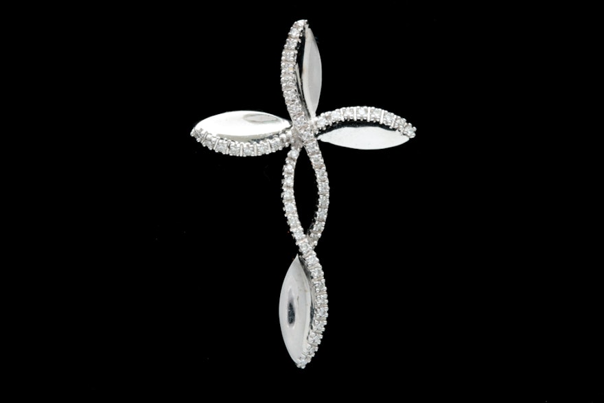 14K White Gold and Diamond Cross Pendant