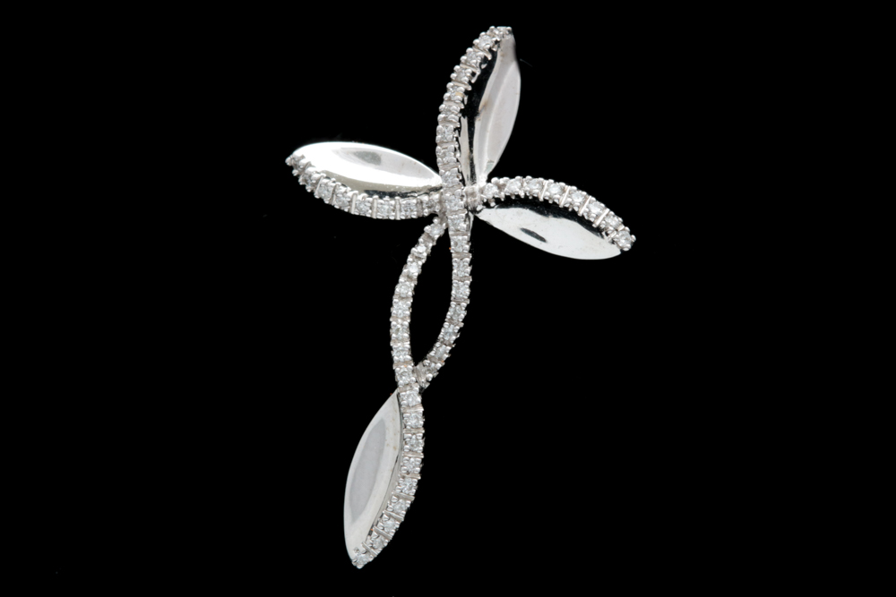14K White Gold and Diamond Cross Pendant