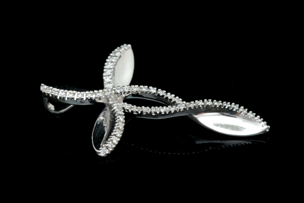 14K White Gold and Diamond Cross Pendant
