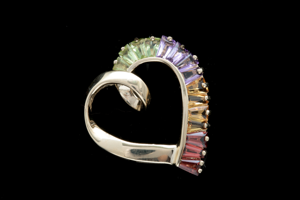 14K Yellow Gold and Multi-Gemstone Open Heart Pendant