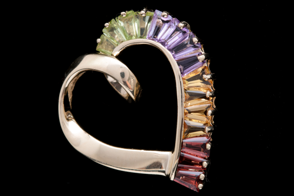 14K Yellow Gold and Multi-Gemstone Open Heart Pendant