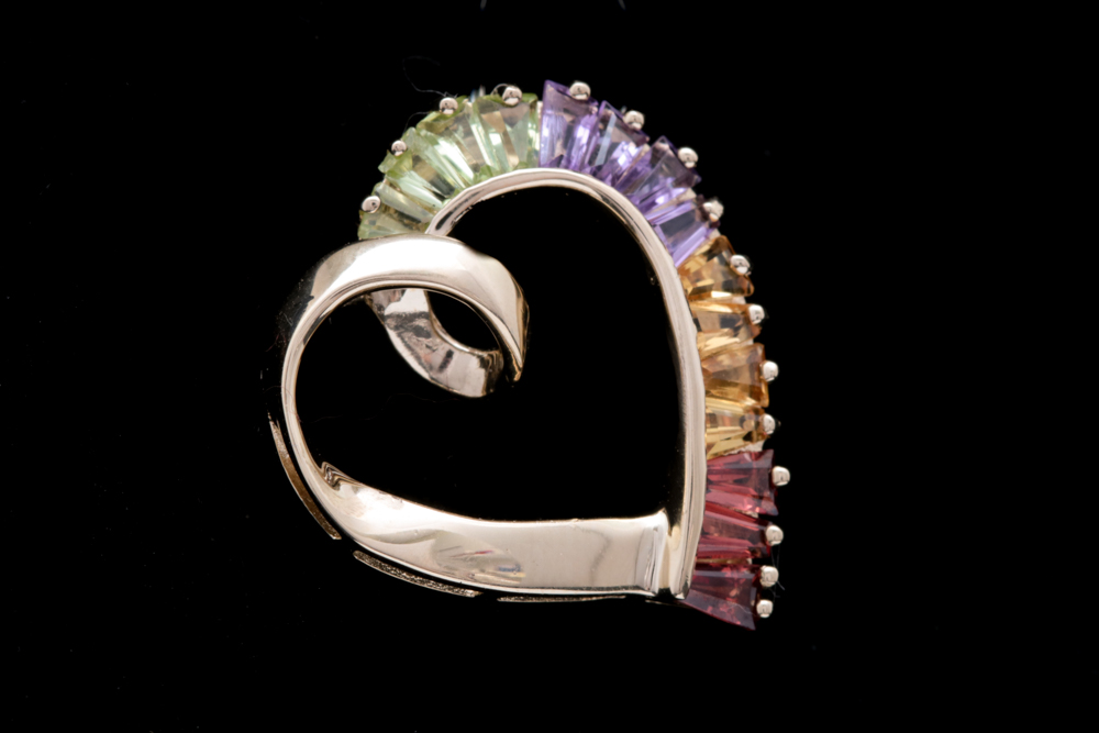 14K Yellow Gold and Multi-Gemstone Open Heart Pendant
