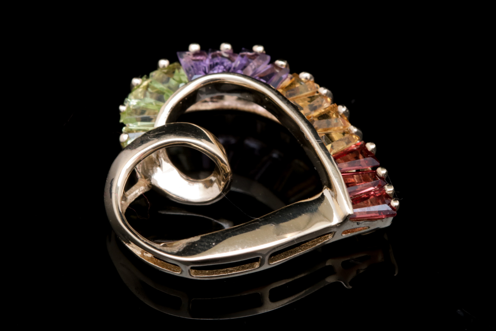 14K Yellow Gold and Multi-Gemstone Open Heart Pendant