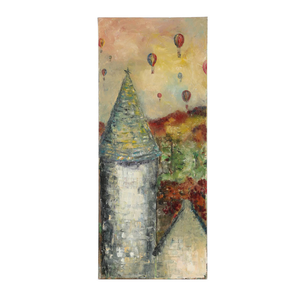 Jacqueline Saporiti Oil Painting on Canvas "Romance in the Wind"