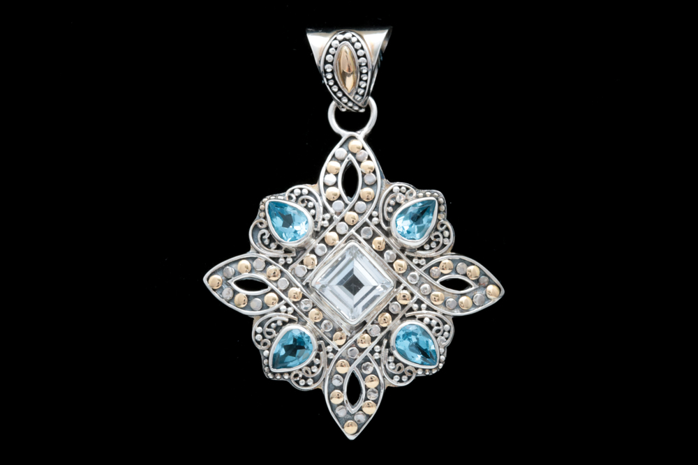 Robert Manse Sterling Silver, 18K Yellow Gold, White and Blue Topaz Pendant