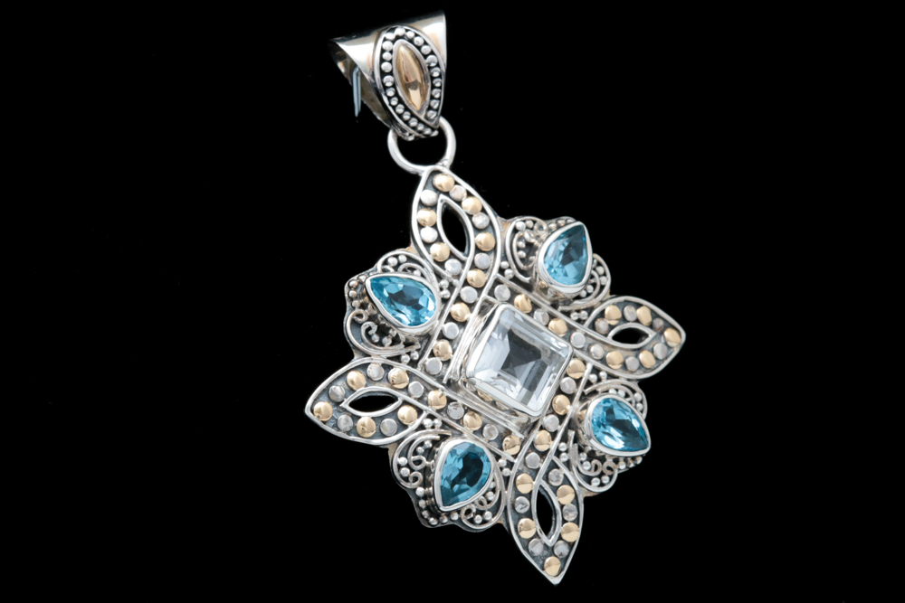 Robert Manse Sterling Silver, 18K Yellow Gold, White and Blue Topaz Pendant