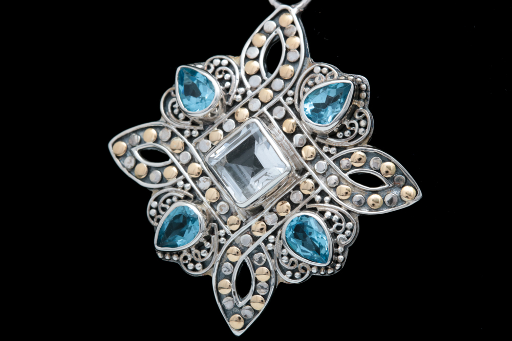 Robert Manse Sterling Silver, 18K Yellow Gold, White and Blue Topaz Pendant
