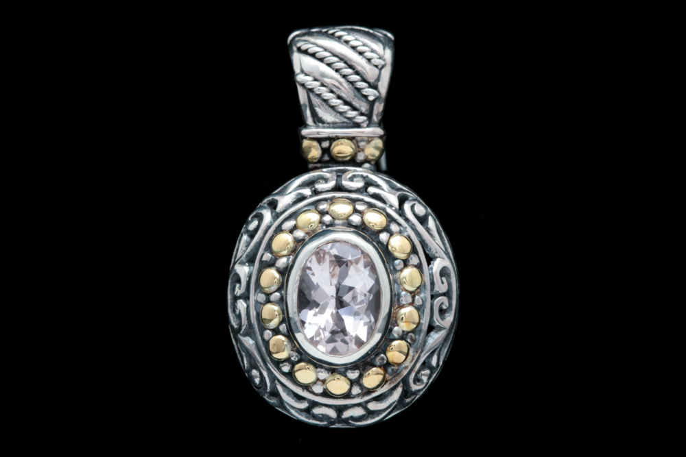 Robert Manse Sterling SIlver, 18K Yellow Gold and Morganite Pendant