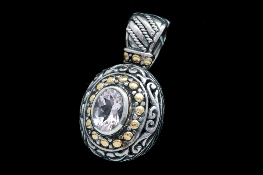 Robert Manse Sterling SIlver, 18K Yellow Gold and Morganite Pendant