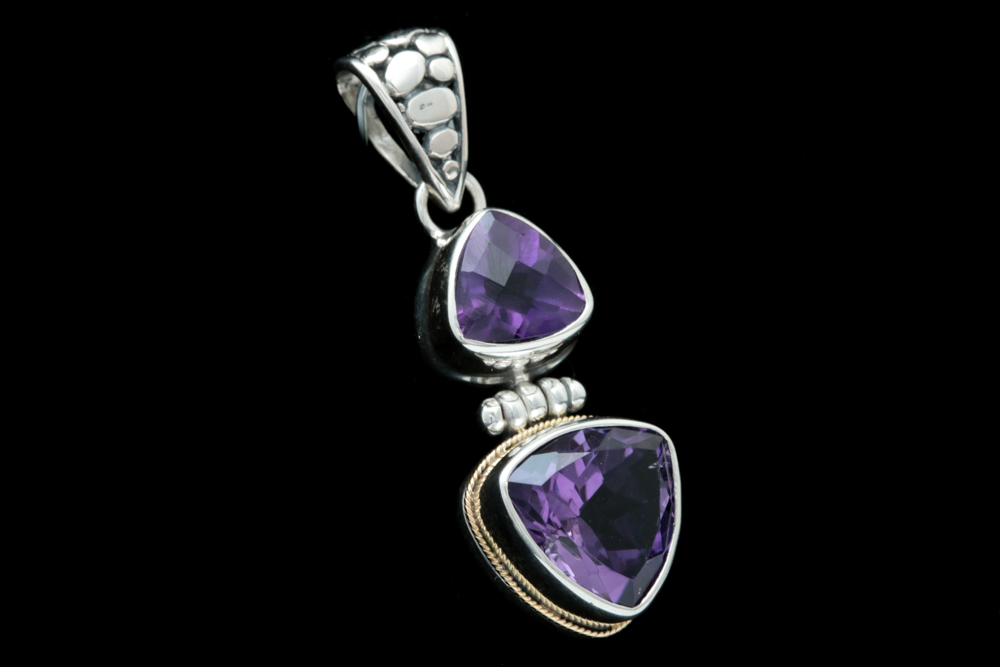 Sterling Silver, 18K Yellow Gold and Amethyst Pendant