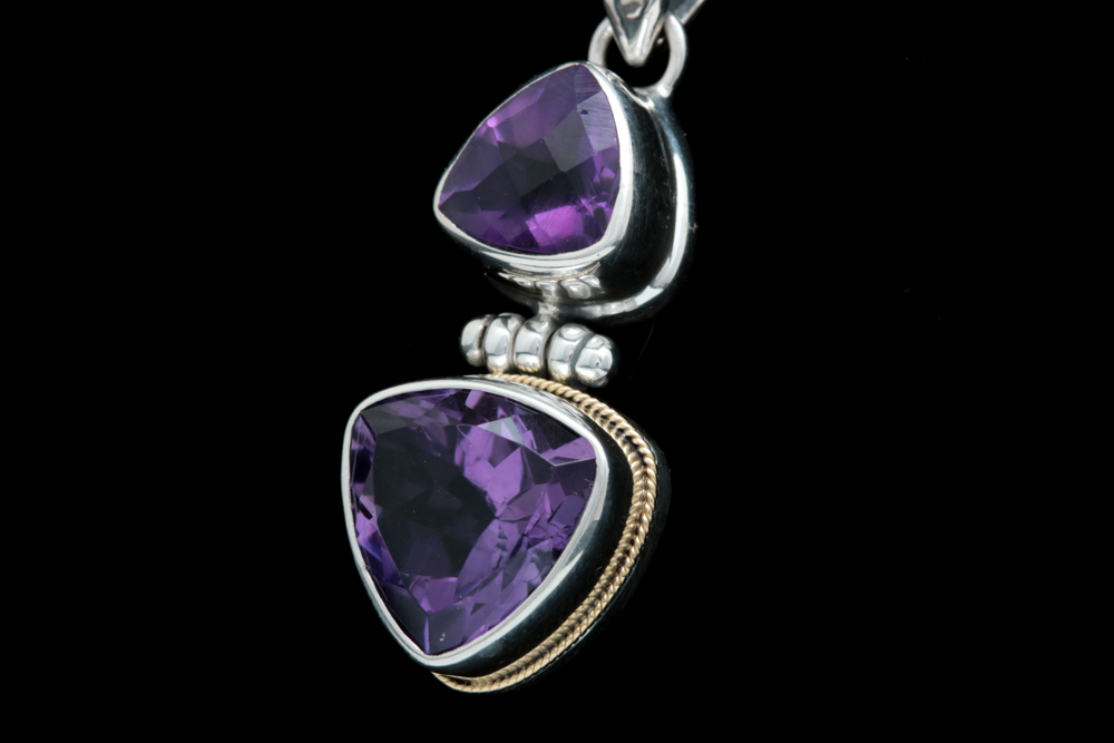 Sterling Silver, 18K Yellow Gold and Amethyst Pendant