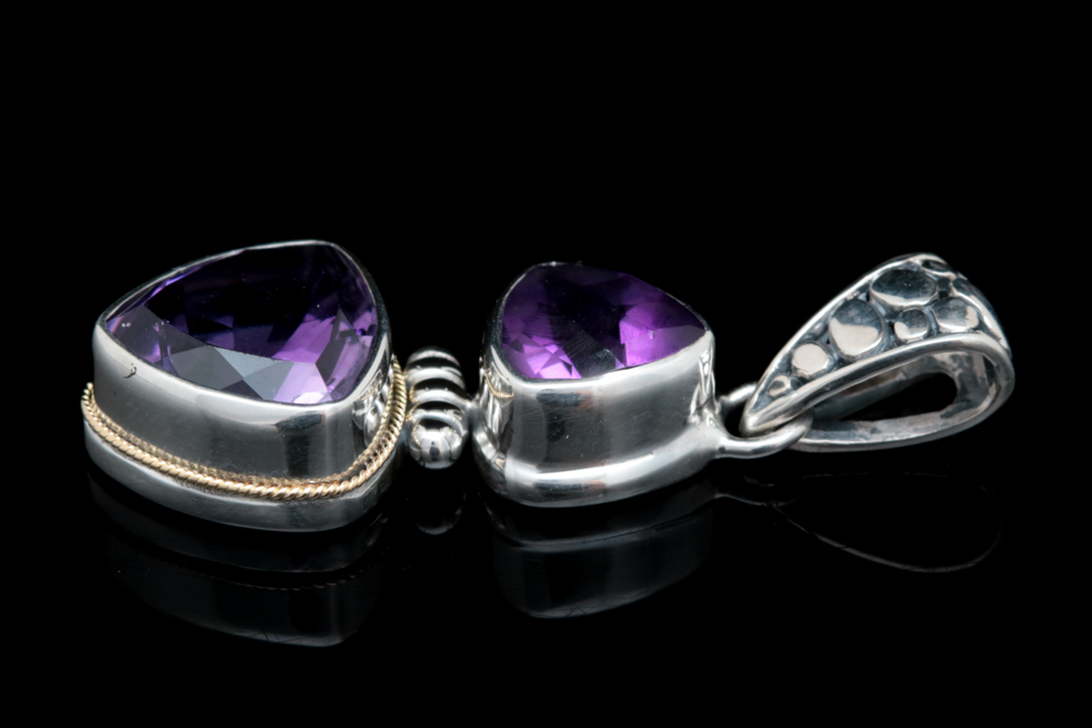 Sterling Silver, 18K Yellow Gold and Amethyst Pendant