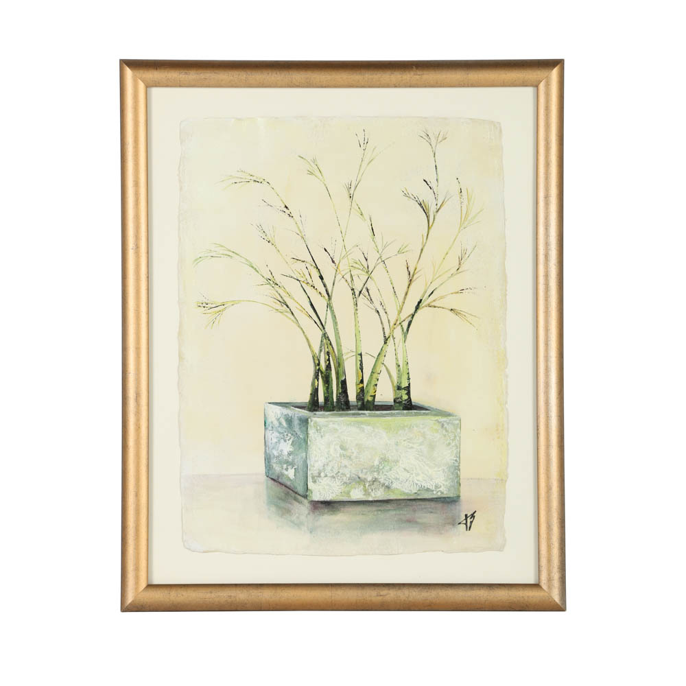Jacqueline Saporiti Acrylic Painting of Potted Plant
