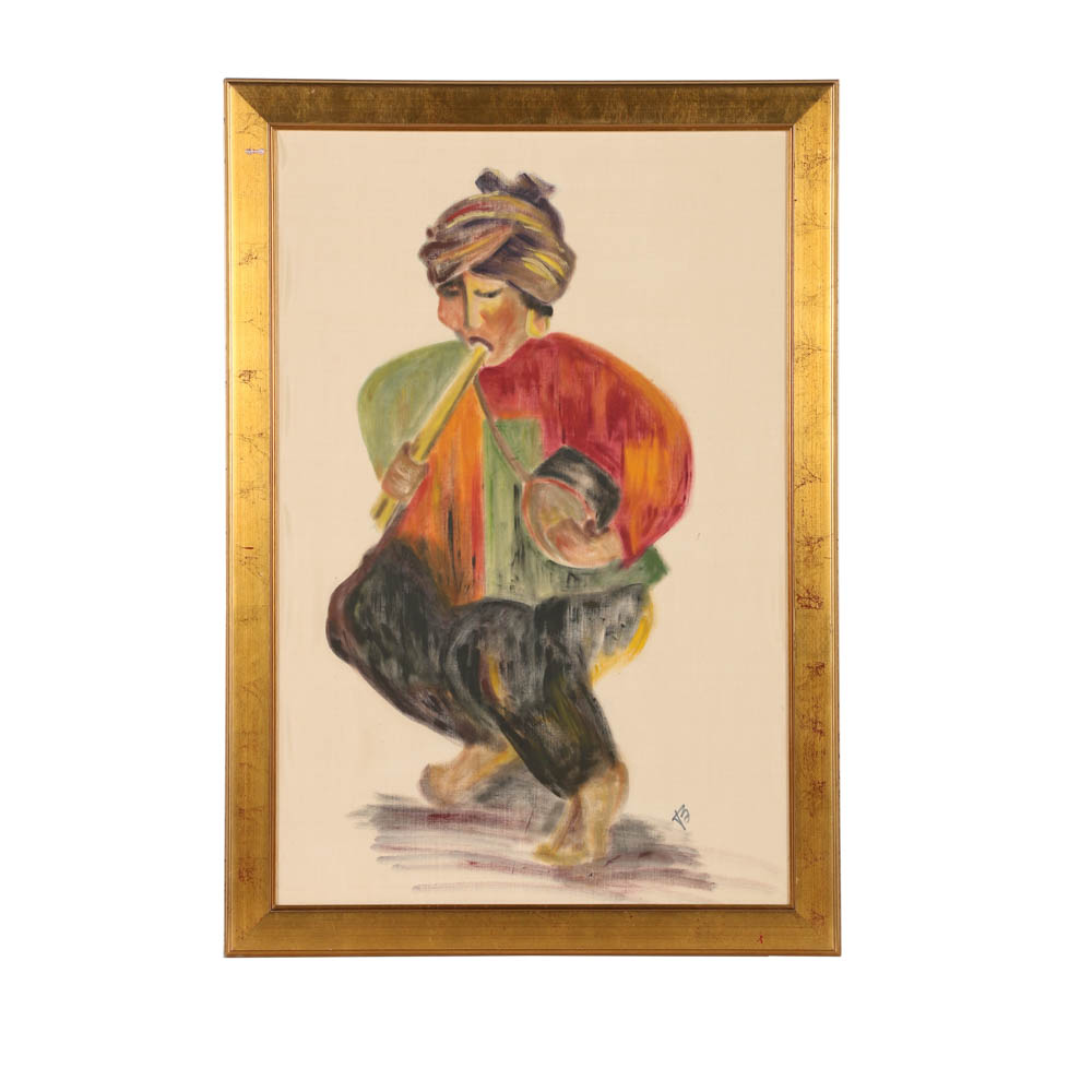 Gouache Painting on Silk of Dancing Figure