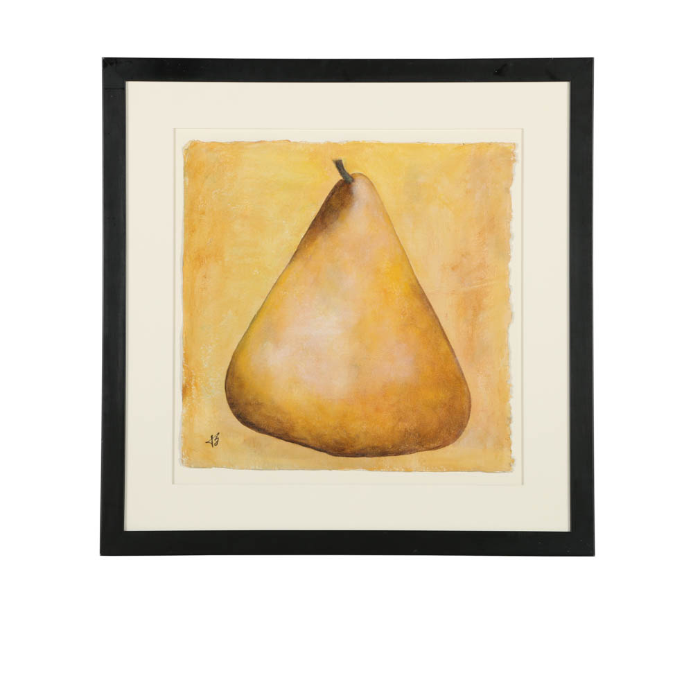 Jacqueline Saporiti Acrylic Painting on Paper of a Pear