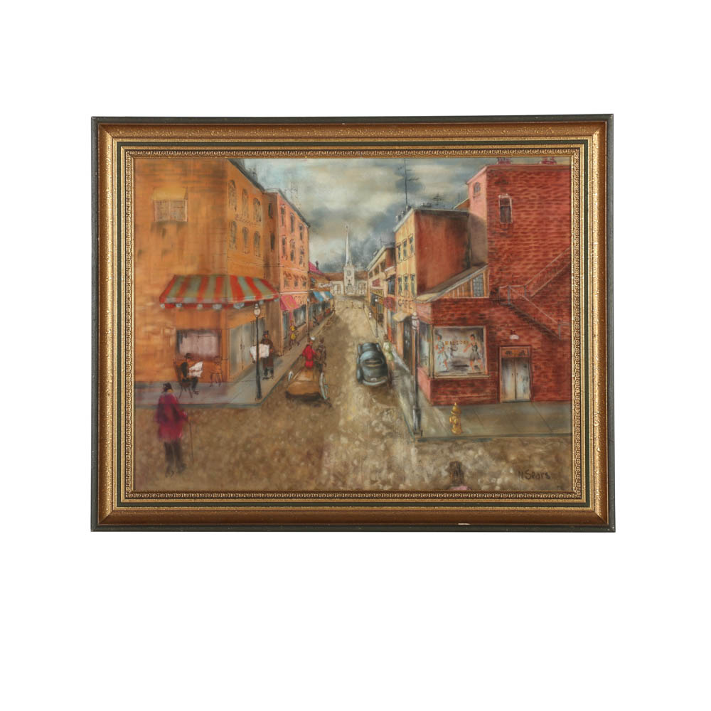 Nelson Sears Pastel Drawing "Brittany Village"