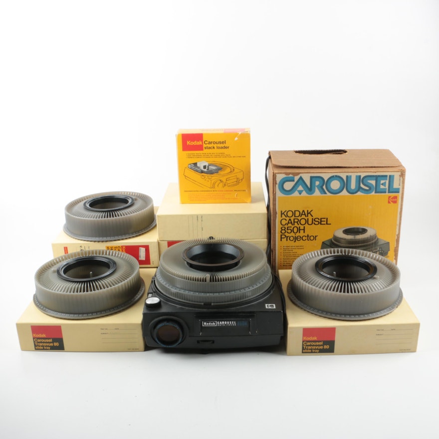 Kodak Carousel 850H Projector, Stack Loader and Eight Slide Trays