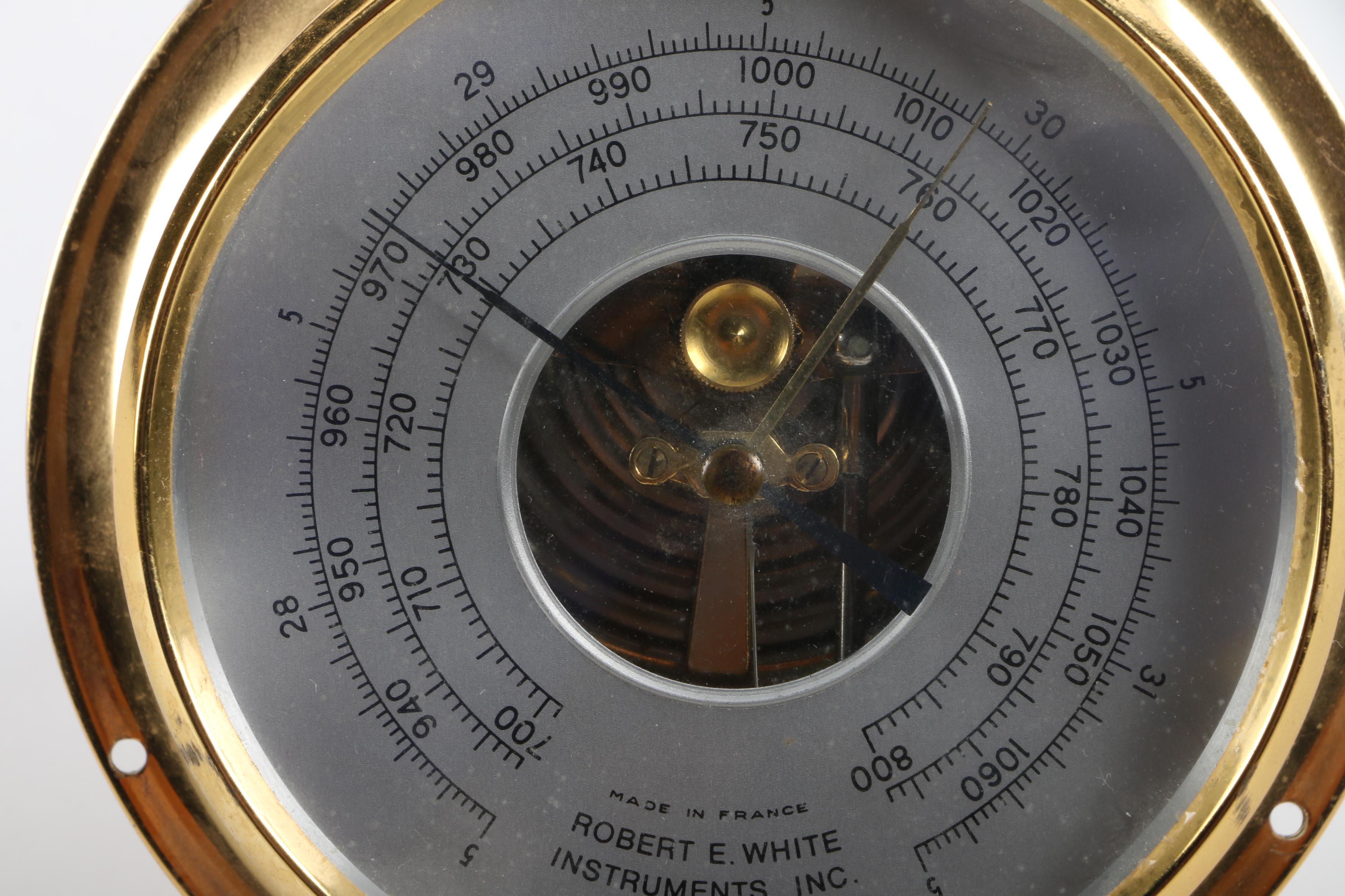 Vintage Robert E. White Instruments Brass Barometer