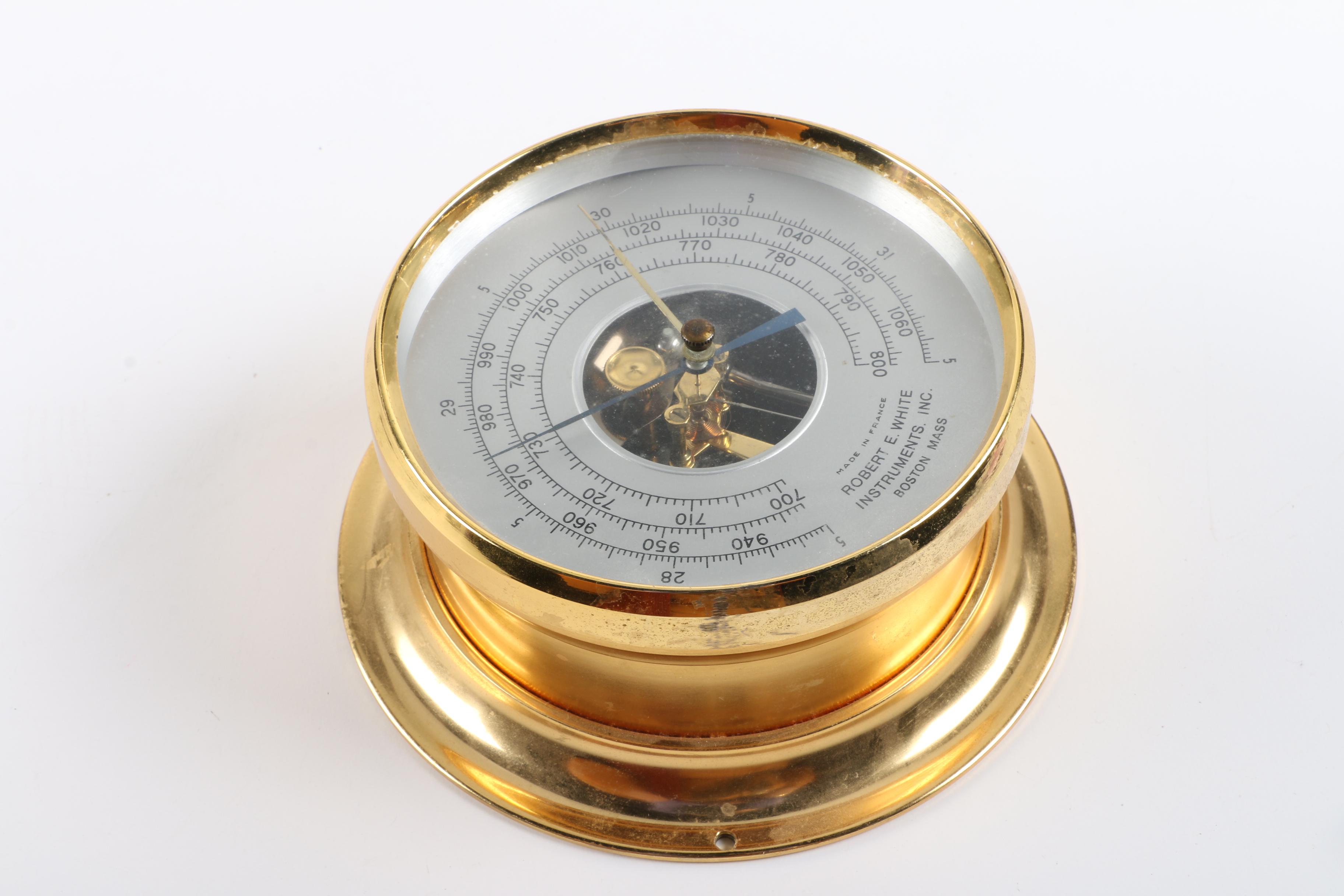 Vintage Robert E. White Instruments Brass Barometer