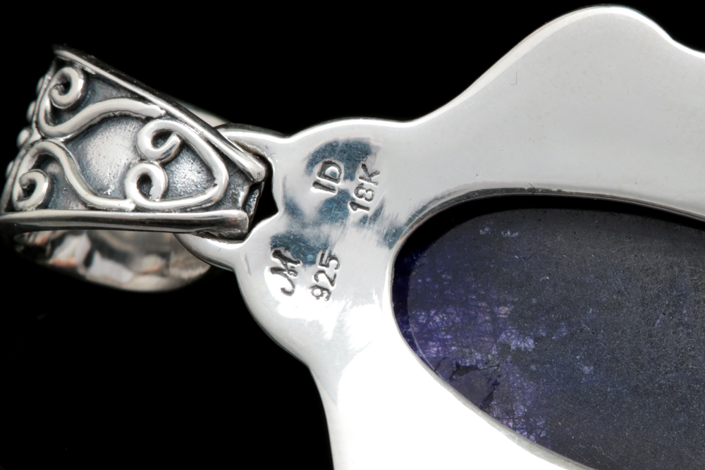 Robert Manse Sterling Silver, 18K Yellow Gold and Dyed Blue Corundum Pendant