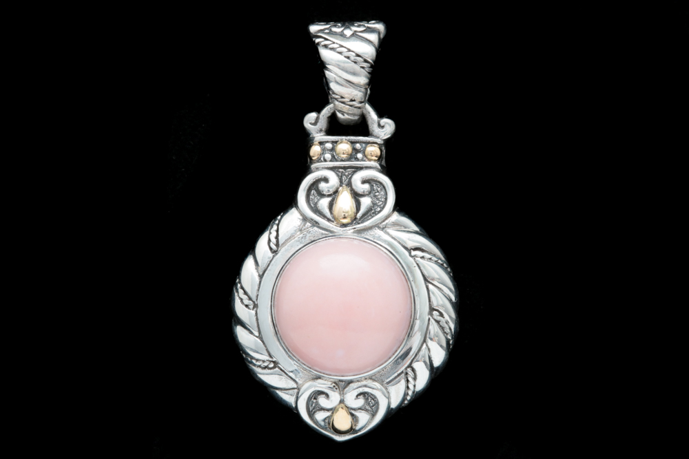 Sterling Silver, 18K Yellow Gold and Pink Opal Pendant