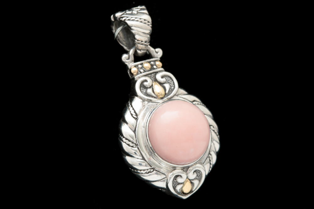 Sterling Silver, 18K Yellow Gold and Pink Opal Pendant