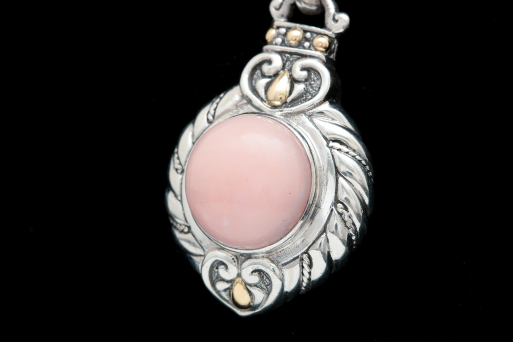 Sterling Silver, 18K Yellow Gold and Pink Opal Pendant