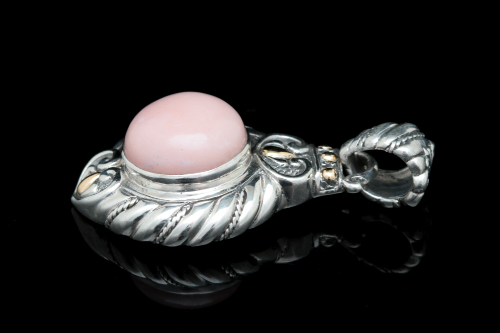 Sterling Silver, 18K Yellow Gold and Pink Opal Pendant
